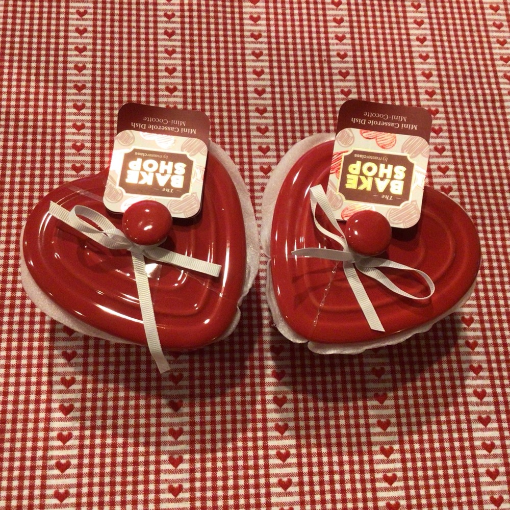 The Bake Shop Candy Cherry Red Heart Shaped Mini Casserole Baking Dish set of 2